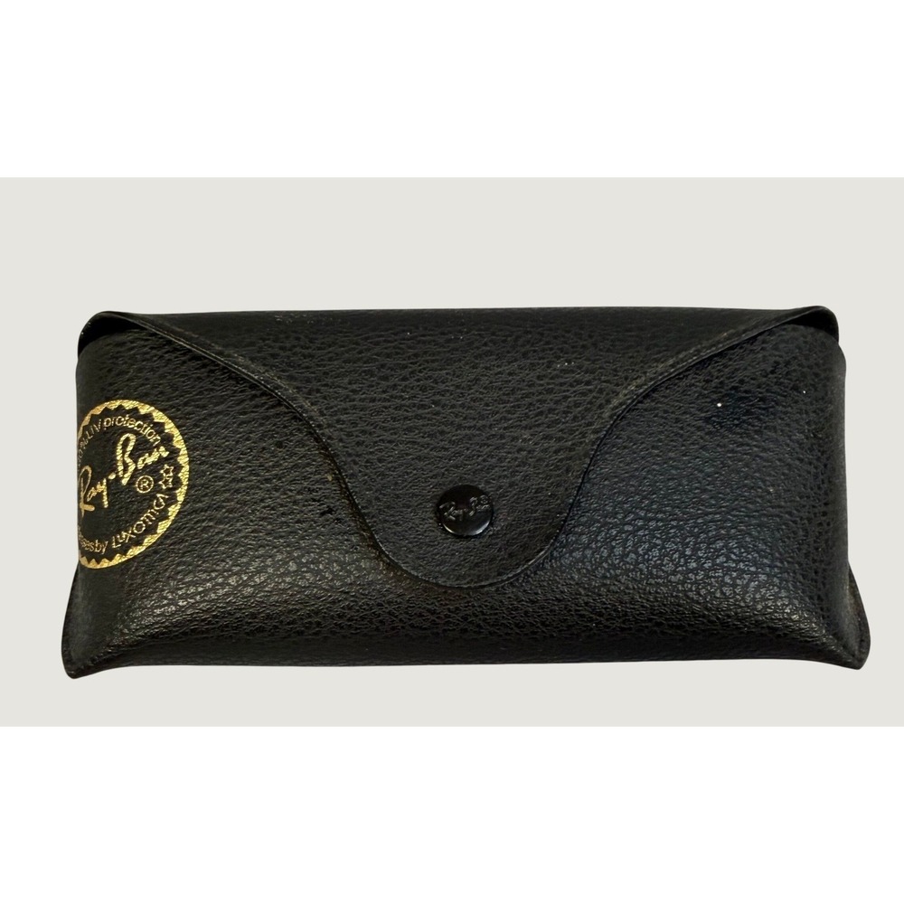 Ray-Ban‎ Black Pebbled Faux Leather Sunglasses Case Snap Closure Gold Seal Logo